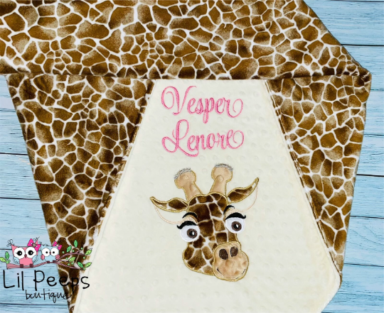 Giraffe- Personalized Minky Baby Blanket - Cream / Giraffe Minky - Embroidered Giraffe