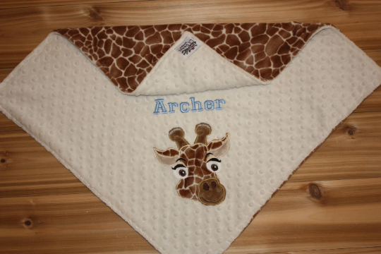 Giraffe- Personalized Minky Baby Blanket - Cream / Giraffe Minky - Embroidered Giraffe