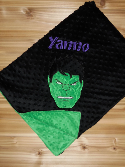 Personalized Hulk Minky Blanket -  Black and Green Minky - Custom Monogram