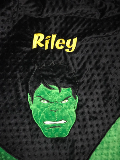 Personalized Hulk Minky Blanket -  Black and Green Minky - Custom Monogram