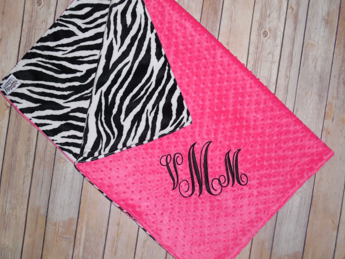 Personalized Zebra Minky Baby Blanket - Zebra Minky with Hot Pink - Custom Monogram