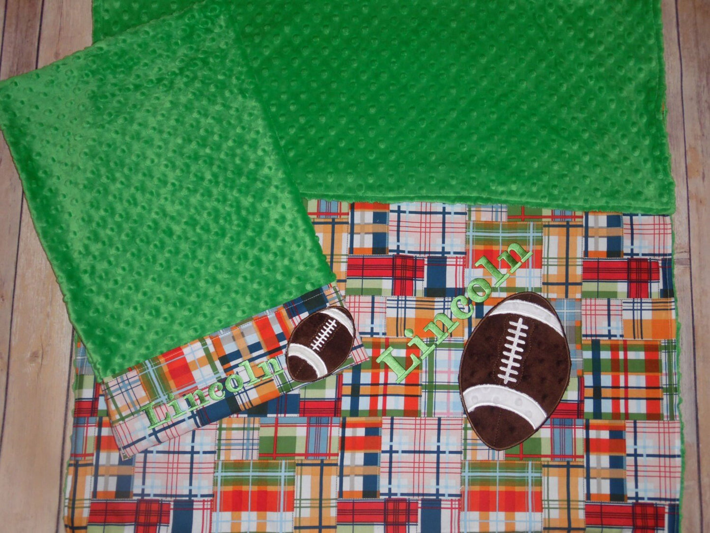 Football Nap Set - Personalized Minky Baby Blanket & Standard OR Toddler size Pillowcase with Embroidered Football