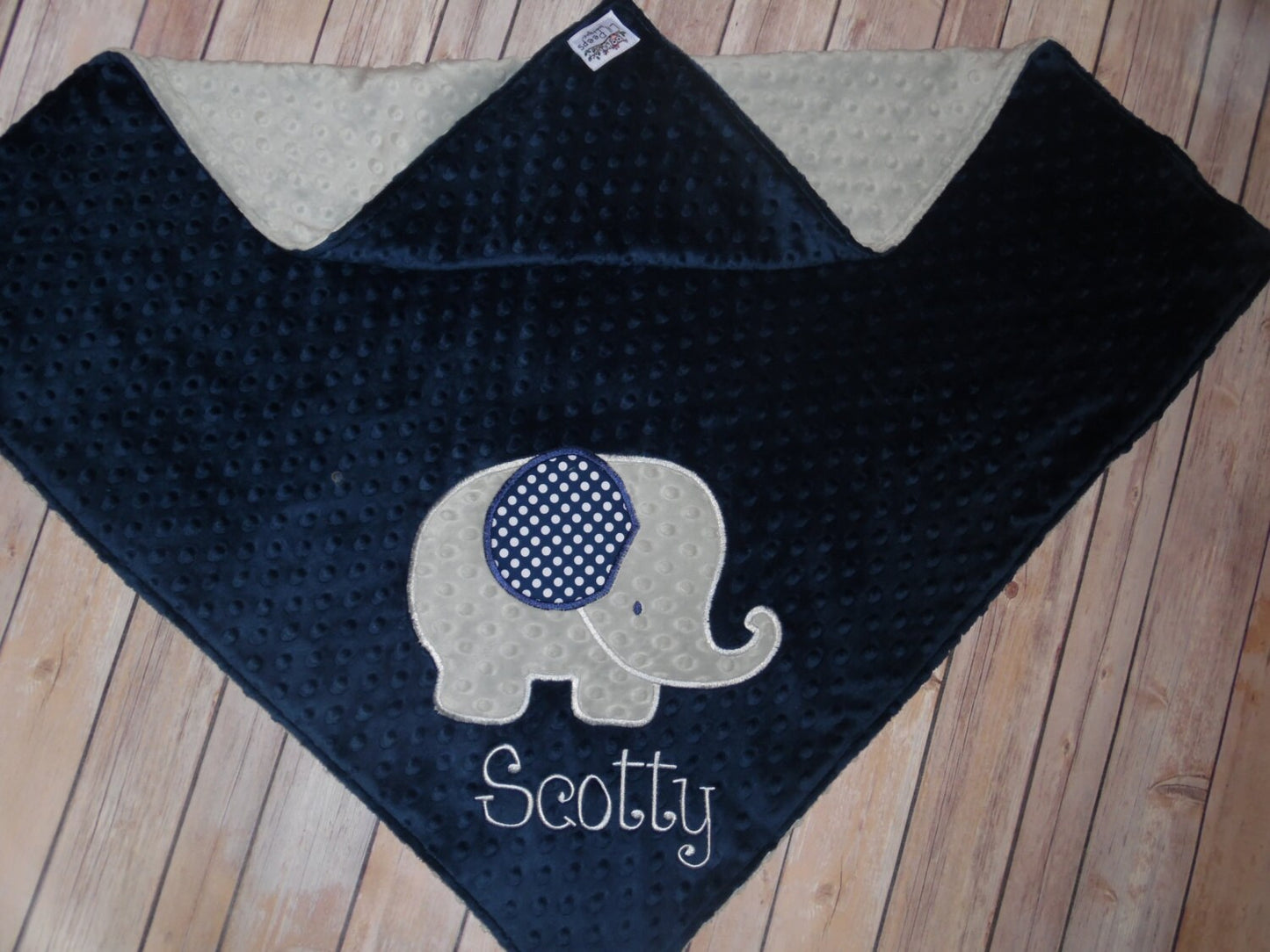 Elephant Blanket- Personalized Minky Baby Blanket - Gray & Navy  Minky - Embroidered Elephant