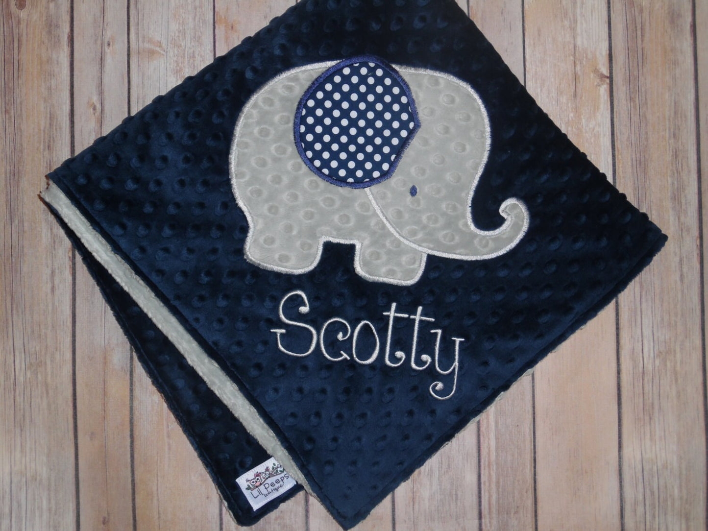 Elephant Blanket- Personalized Minky Baby Blanket - Gray & Navy  Minky - Embroidered Elephant