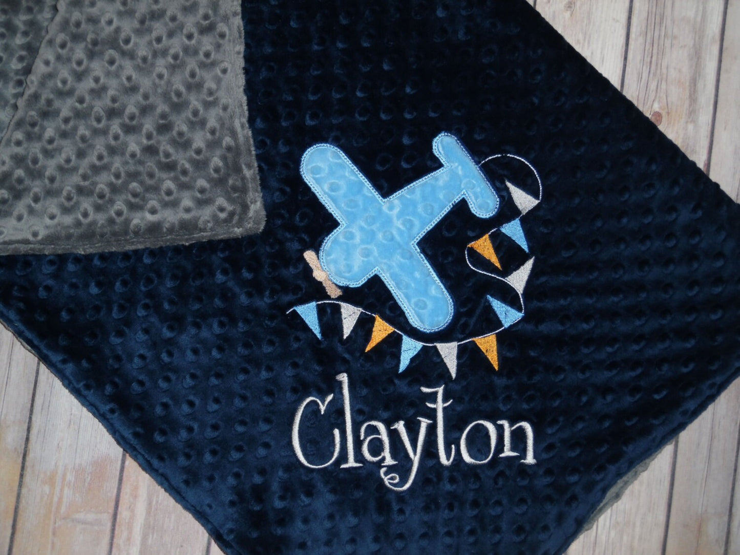 Airplane - Personalized Minky Baby Blanket - Embroidered Airplane