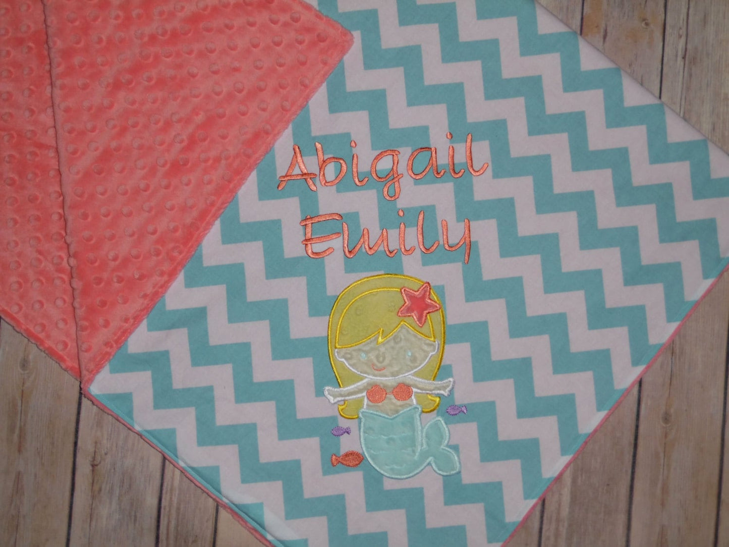 Mermaid Blanket - Personalized Minky Baby Blanket -  Chevron & Minky