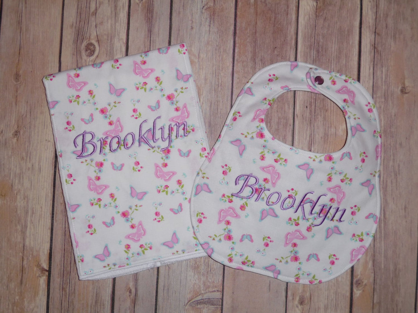 Butterfly Boutique Bib and Burp Cloth set - Personalized