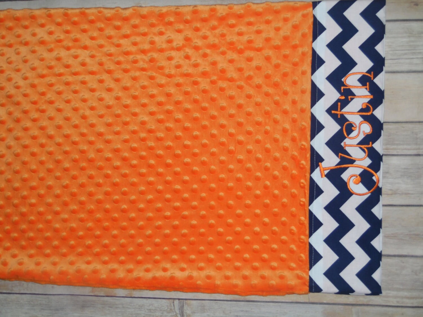 Pillowcase -Personalized Minky Pillowcase  - Orange Minky with Navy Chevron