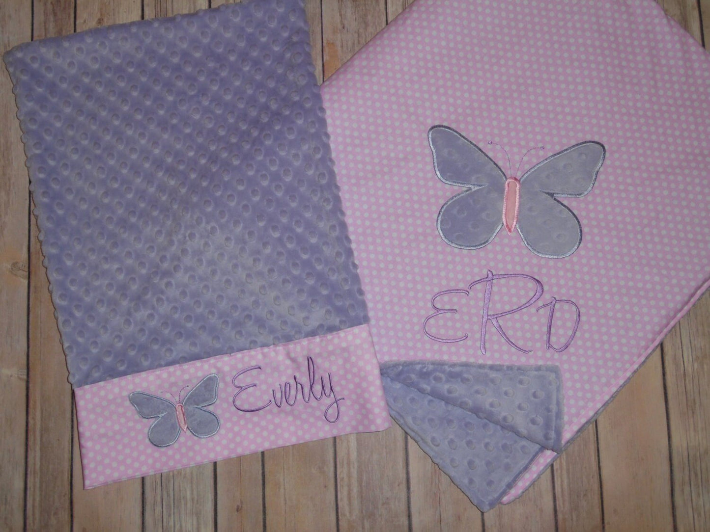 Butterfly Nap Set - Personalized Minky Baby Blanket & Standard OR Toddler size Pillowcase with Embroidered Butterfly