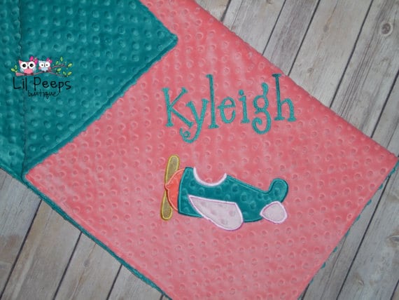 Airplane - Personalized Minky Baby Blanket - Embroidered Airplane