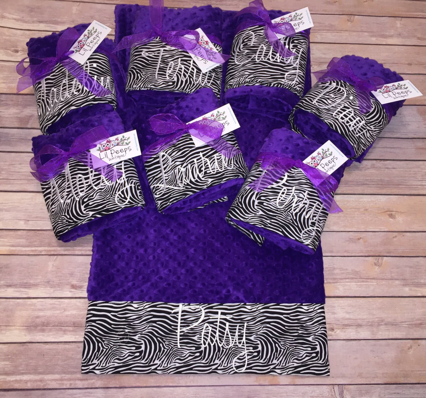 Personalized Minky Pillowcase  - Purple minky & Zebra Trim