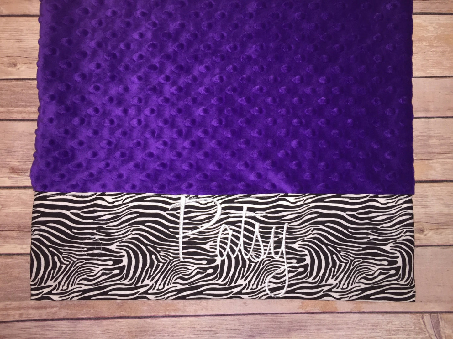 Personalized Minky Pillowcase  - Purple minky & Zebra Trim