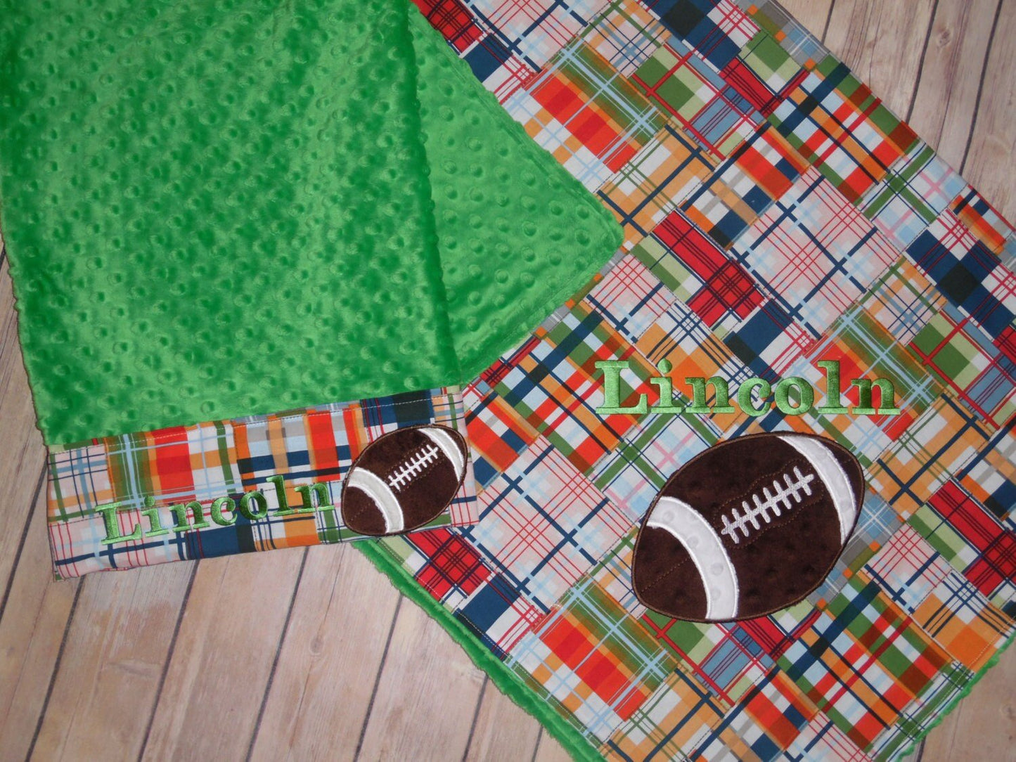 Football Nap Set - Personalized Minky Baby Blanket & Standard OR Toddler size Pillowcase with Embroidered Football