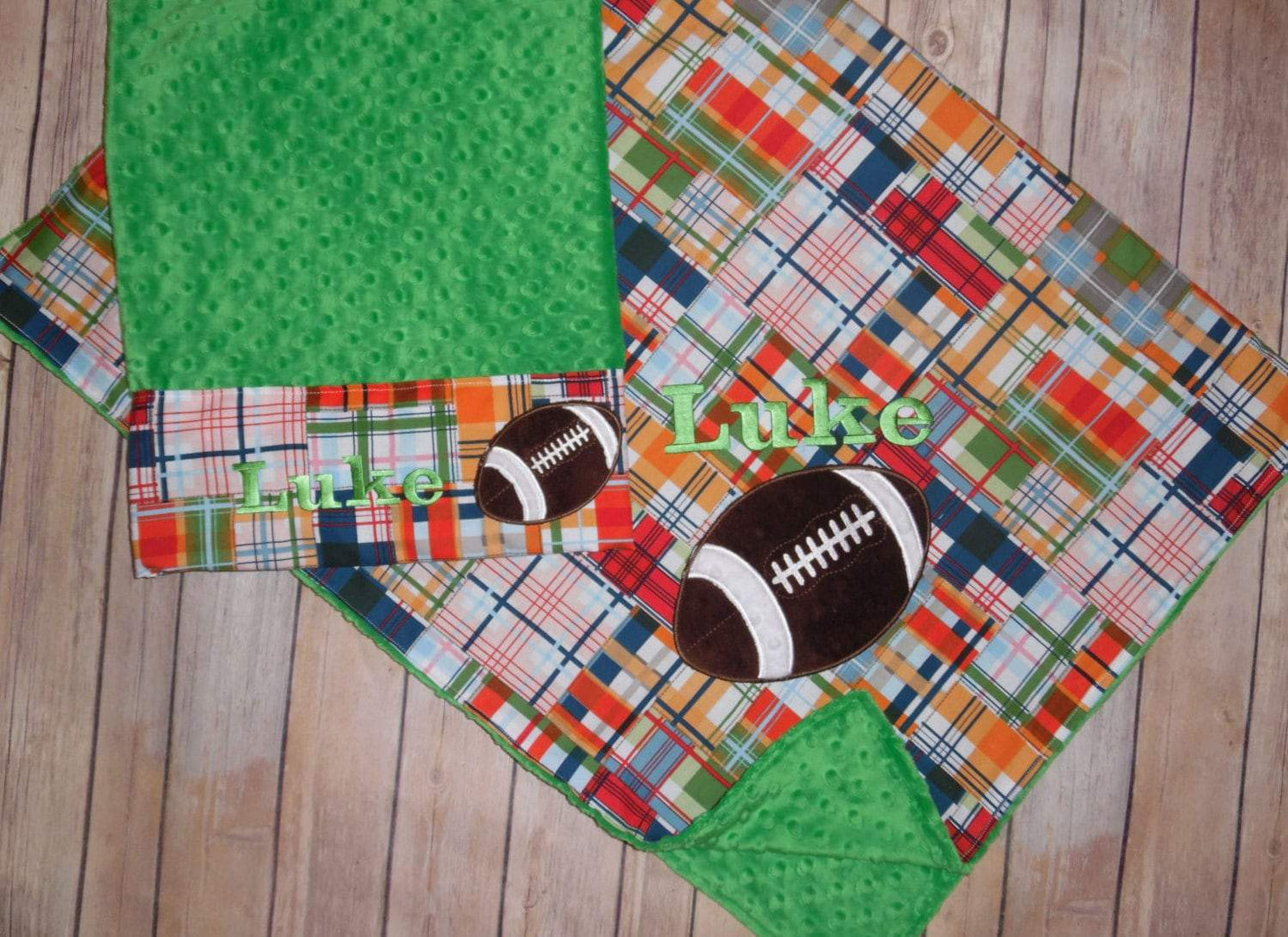 Football Nap Set - Personalized Minky Baby Blanket & Standard OR Toddler size Pillowcase with Embroidered Football