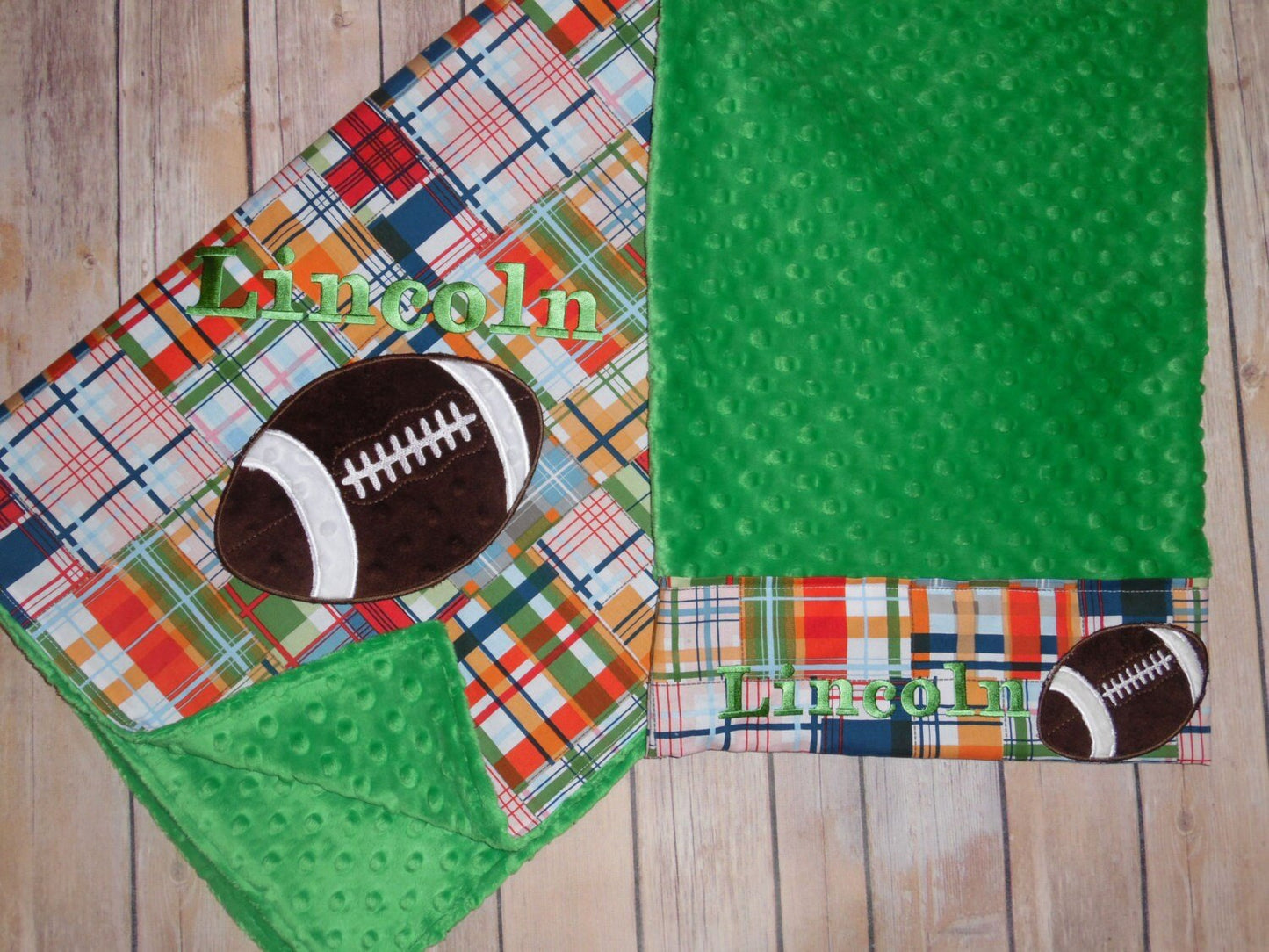 Football Nap Set - Personalized Minky Baby Blanket & Standard OR Toddler size Pillowcase with Embroidered Football