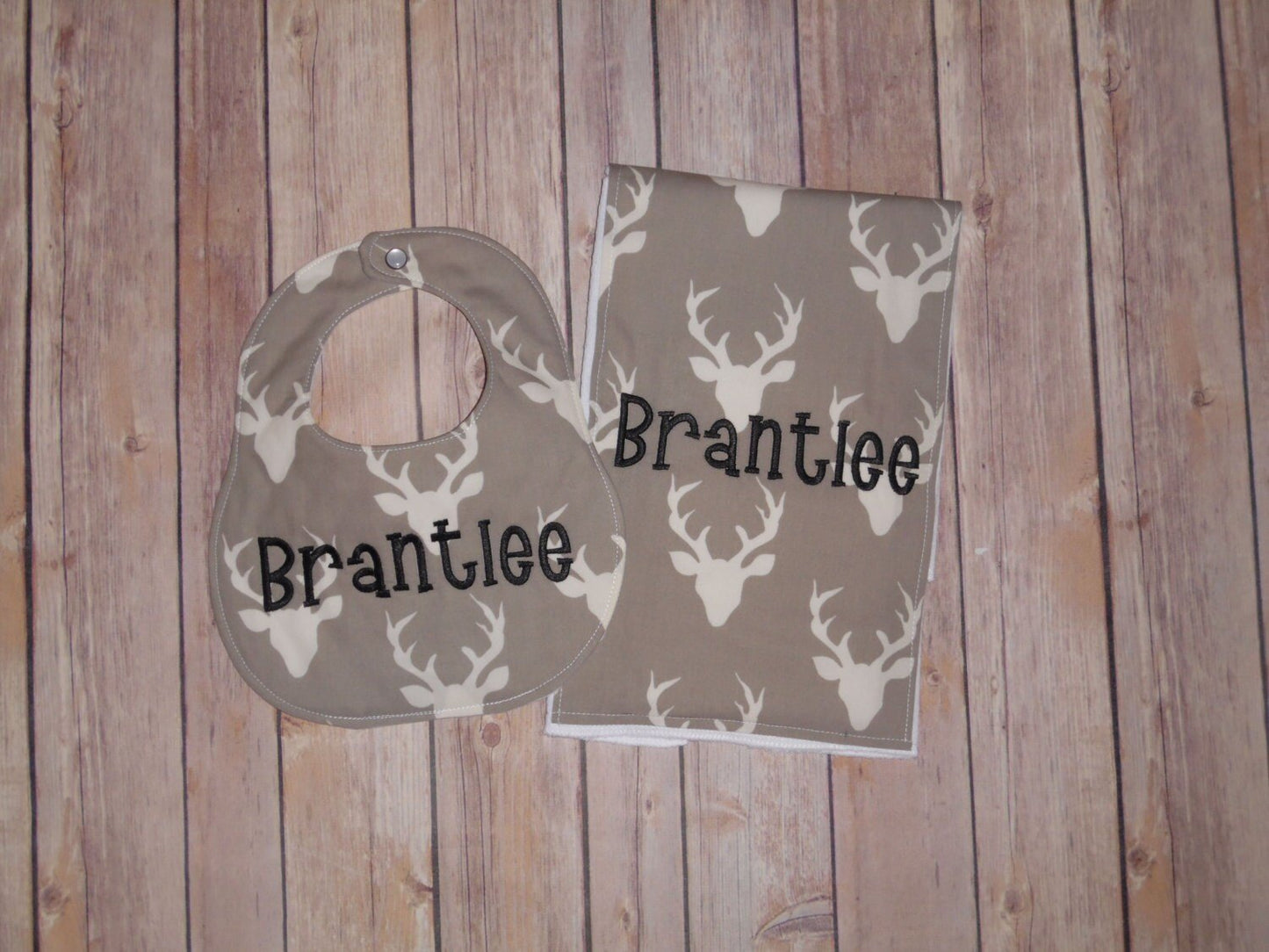 Buck / Deer- Personalized Baby Minky Blanket and Bib & Burp Cloth