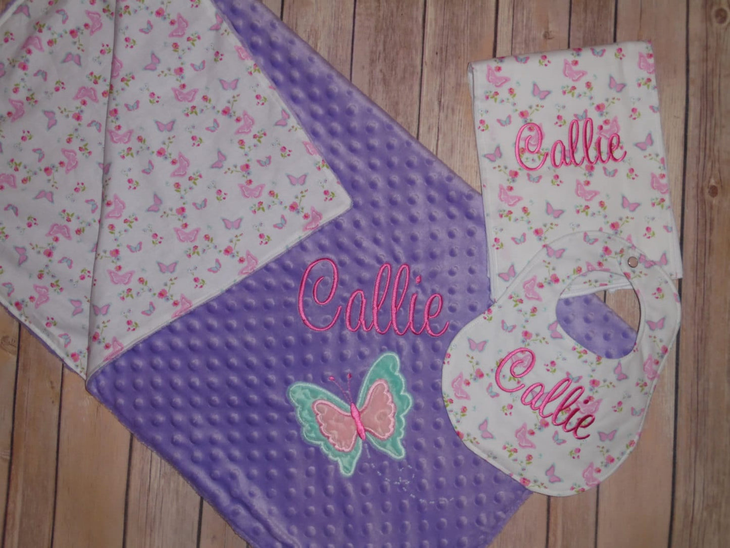 Butterfly Boutique Bib and Burp Cloth set - Personalized