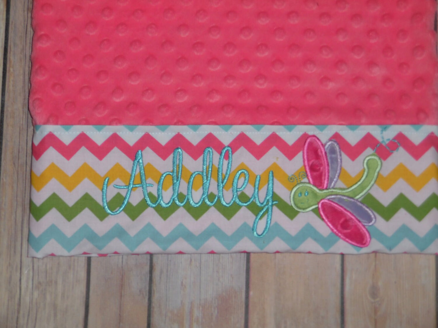 DragonFly Pillowcase -Personalized Minky Pillowcase with Minky DragonFly - Girl chevron, pink minky