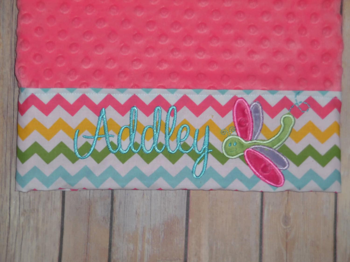 DragonFly Pillowcase -Personalized Minky Pillowcase with Minky DragonFly - Girl chevron, pink minky