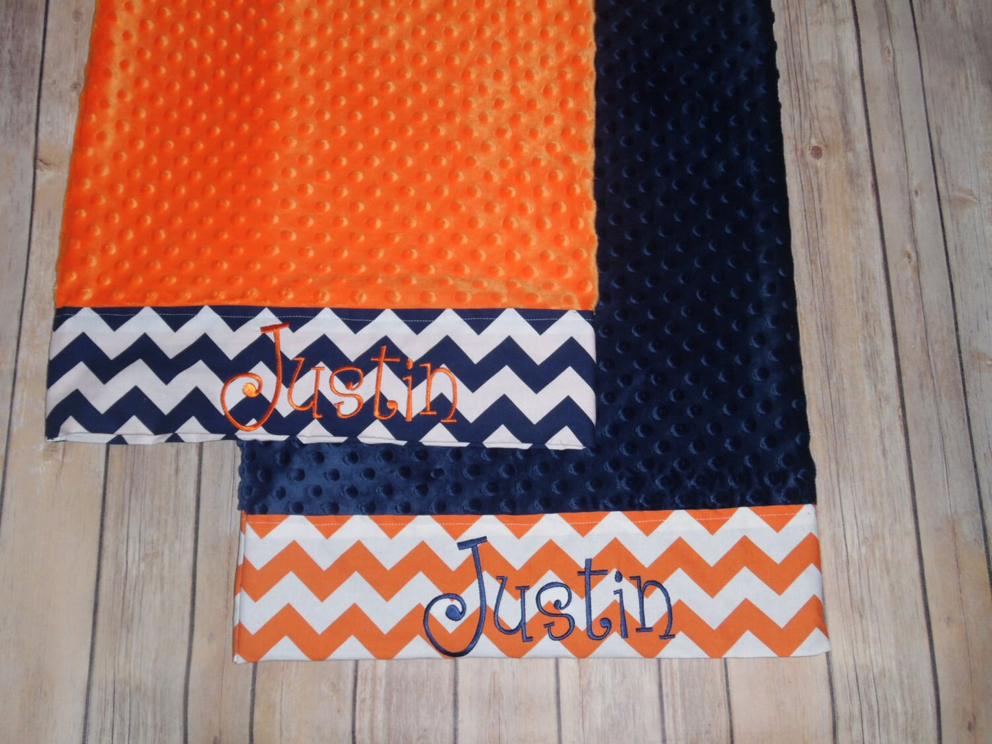 Pillowcase -Personalized Minky Pillowcase  - Navy Minky with Orange Chevron