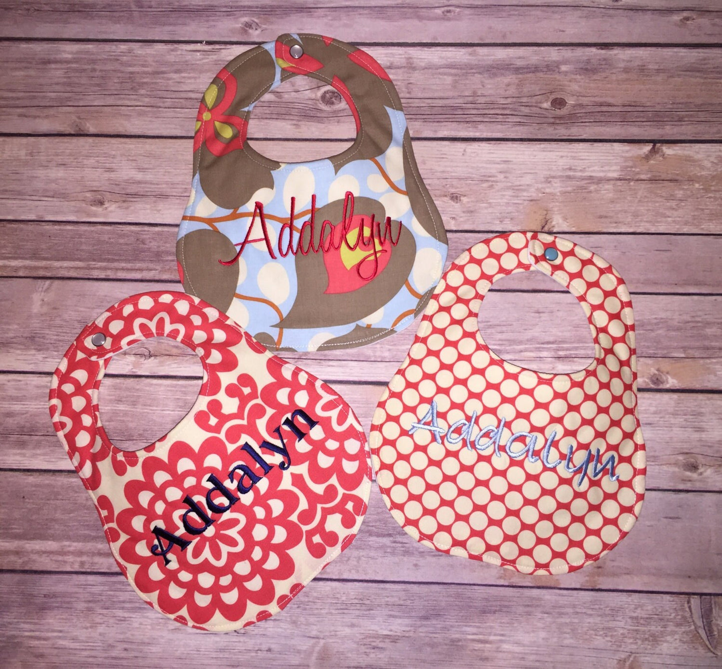 Personalized baby girl bib set of 3 - Amy Butler Fabrics