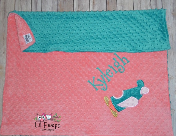 Airplane - Personalized Minky Baby Blanket - Embroidered Airplane