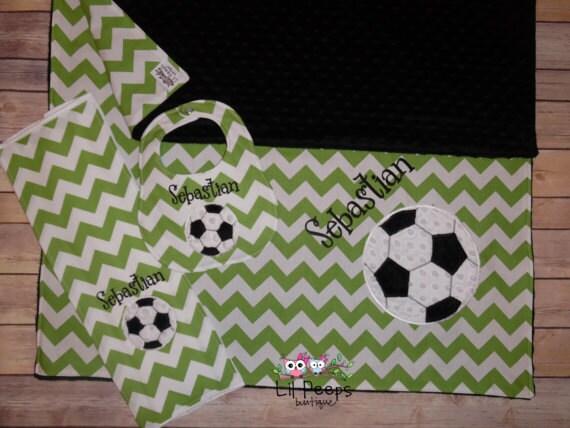 Soccer- Personalized Baby Minky Blanket and Bib & Burp Cloth