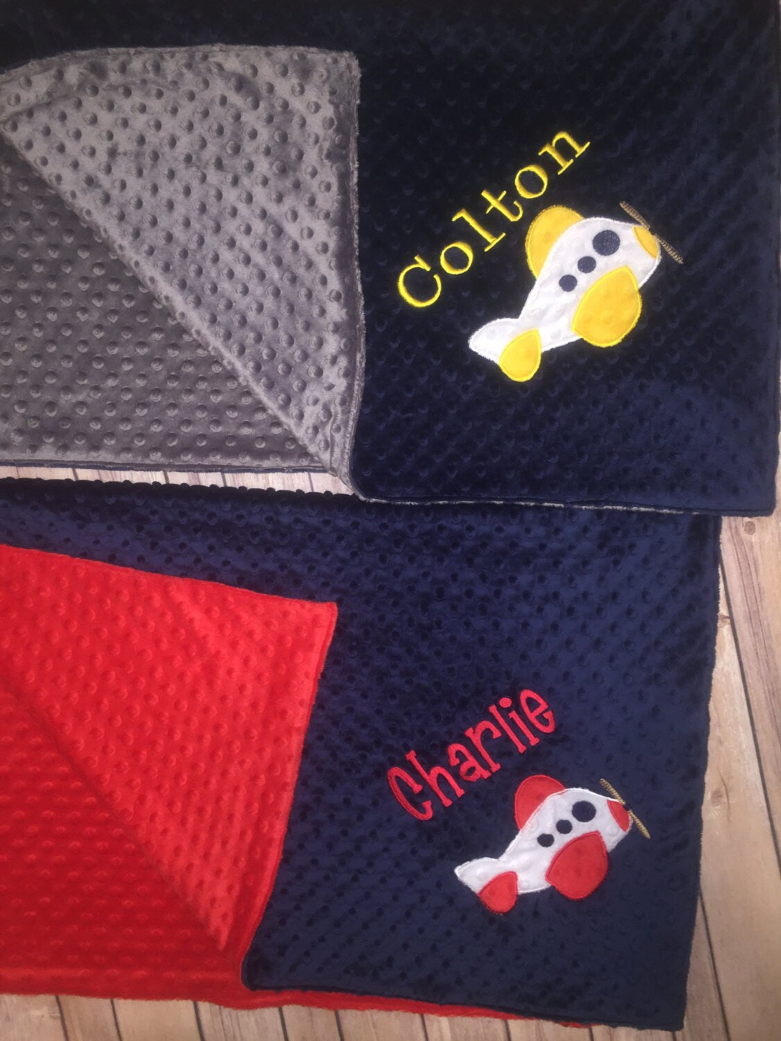 Airplane - Personalized Minky Baby Blanket - Embroidered Airplane