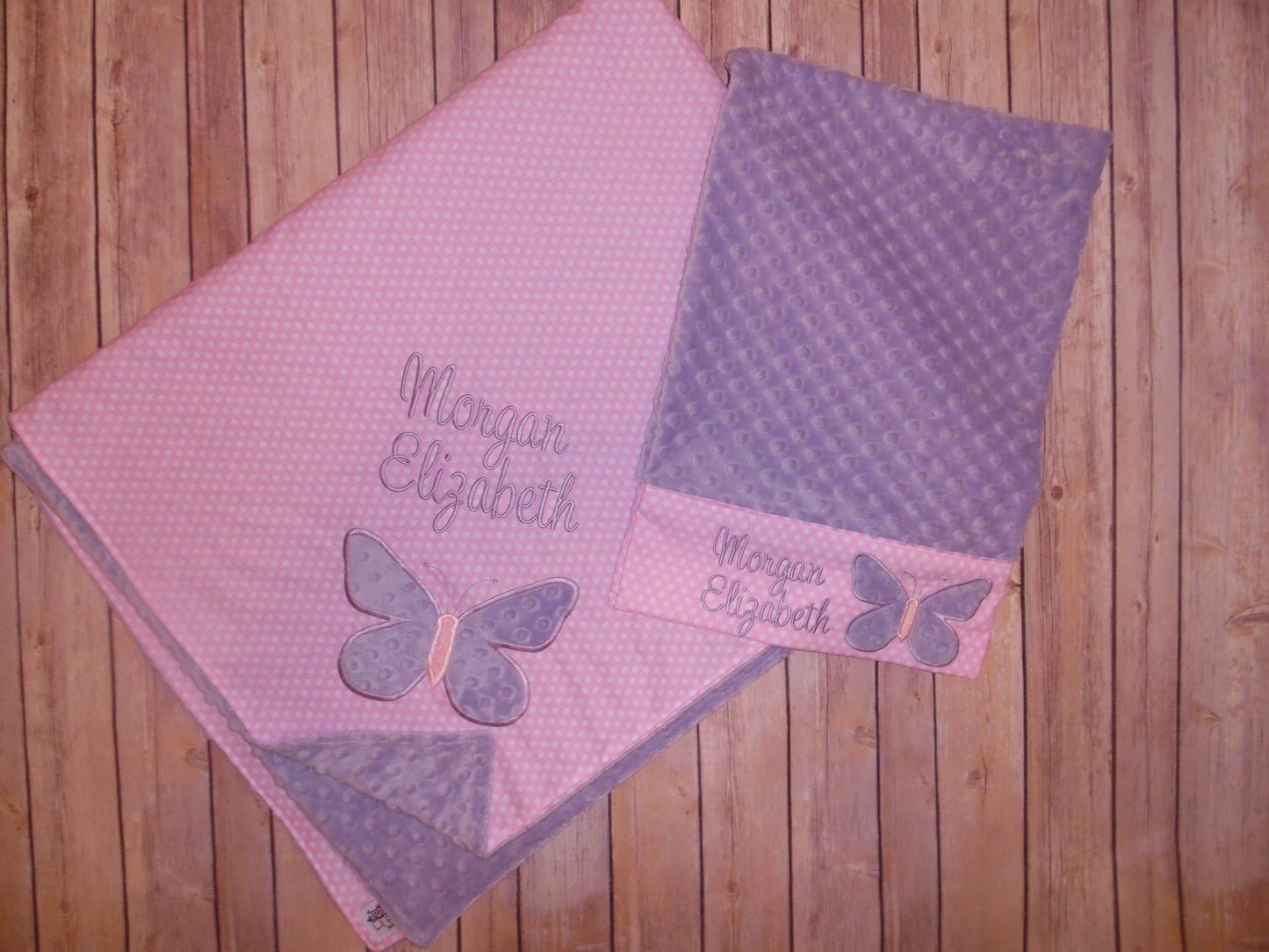 Butterfly Nap Set - Personalized Minky Baby Blanket & Standard OR Toddler size Pillowcase with Embroidered Butterfly