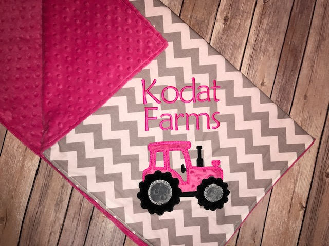 Tractor  - Chevron & Minky Baby Blanket with Embroidered Tractor