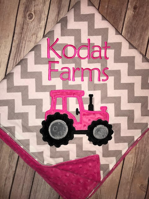 Tractor  - Chevron & Minky Baby Blanket with Embroidered Tractor