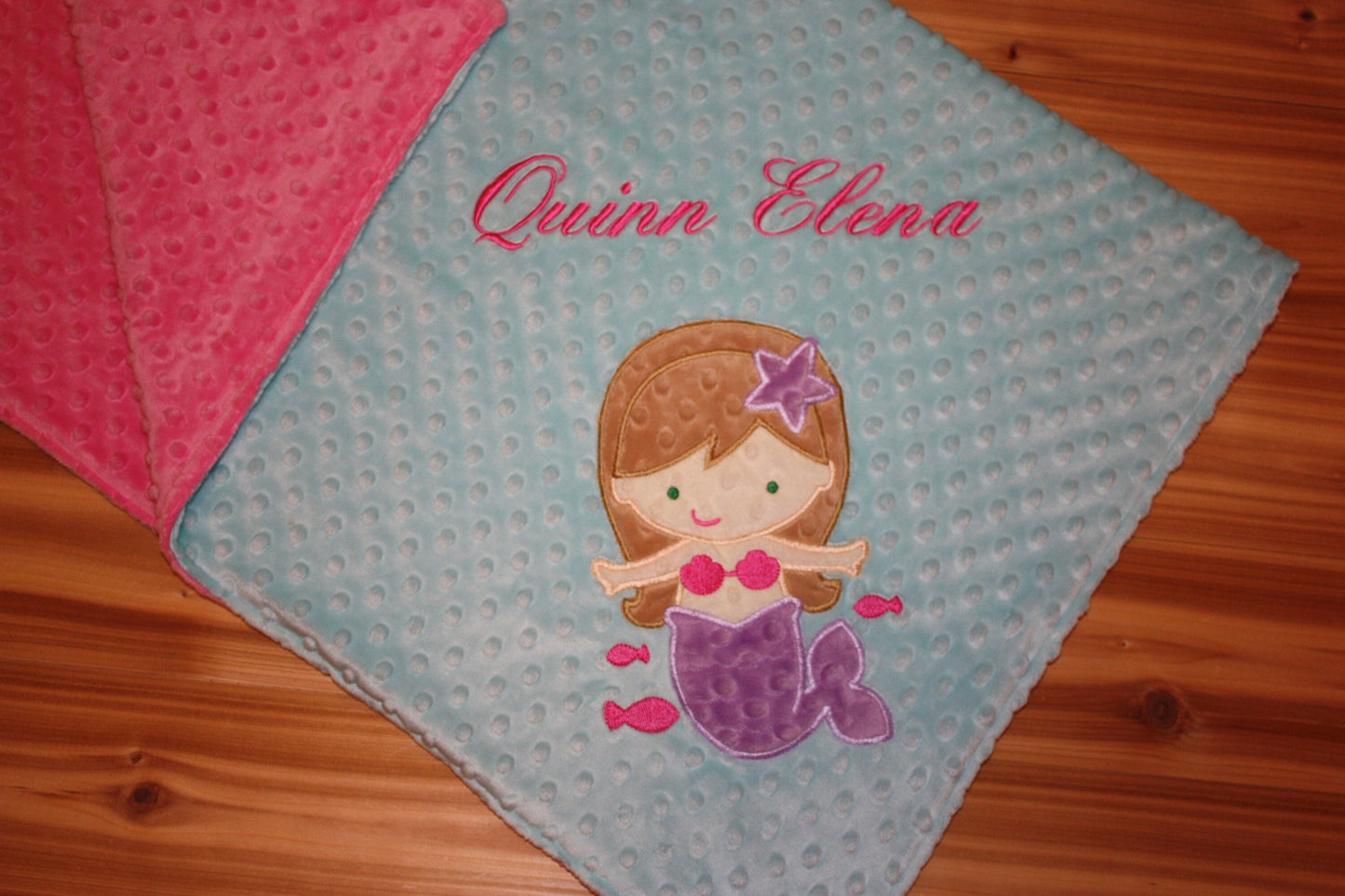 Mermaid- Personalized Minky Baby Blanket - Pink / Aqua  Minky - Embroidered Mermaid