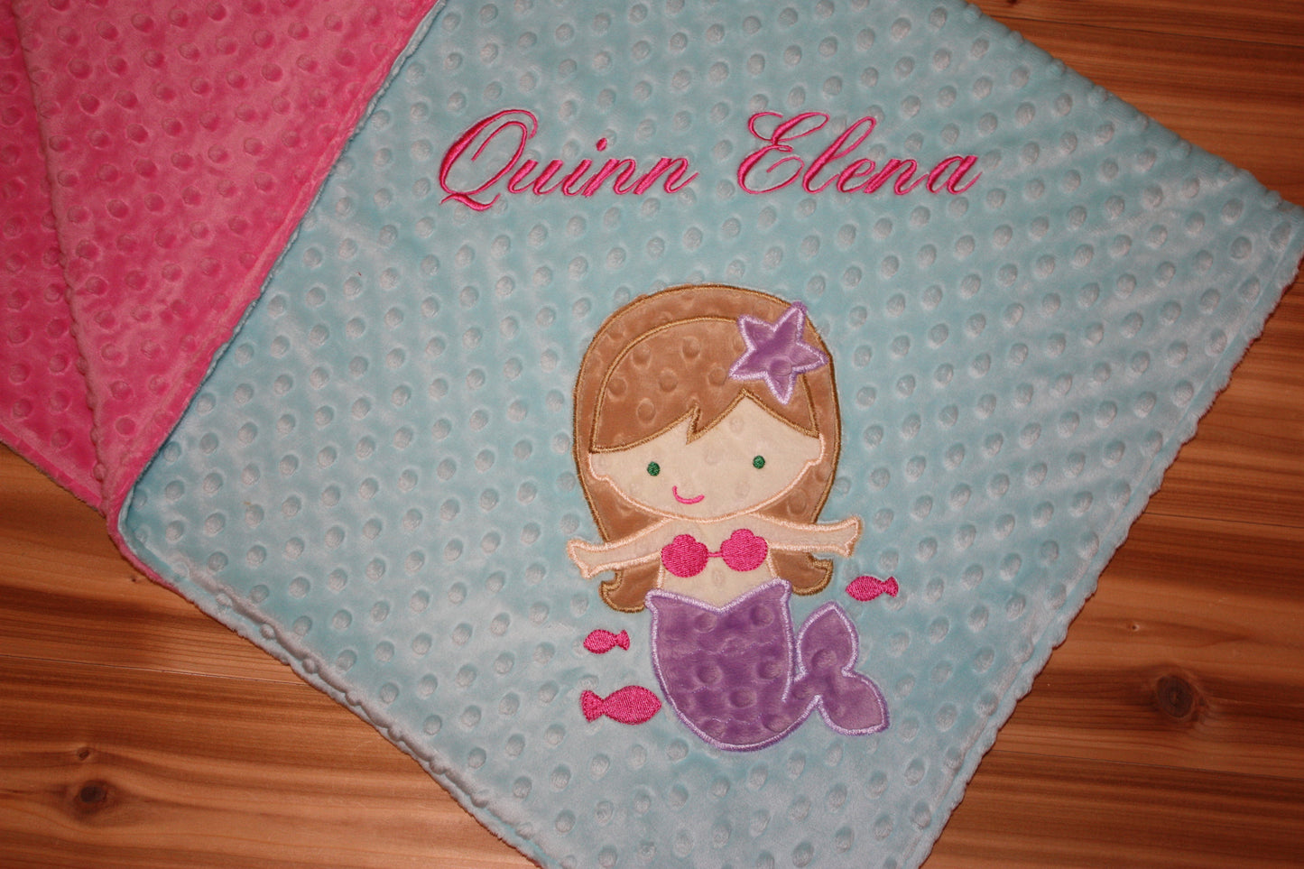 Mermaid- Personalized Minky Baby Blanket - Pink / Aqua  Minky - Embroidered Mermaid