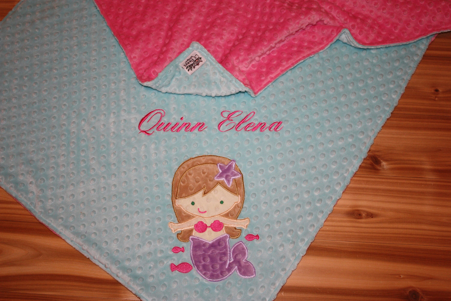 Mermaid- Personalized Minky Baby Blanket - Pink / Aqua  Minky - Embroidered Mermaid