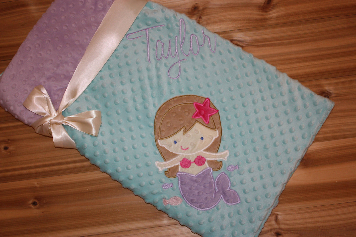 Mermaid- Personalized Minky Baby Blanket - Purple / Aqua  Minky - Embroidered Mermaid