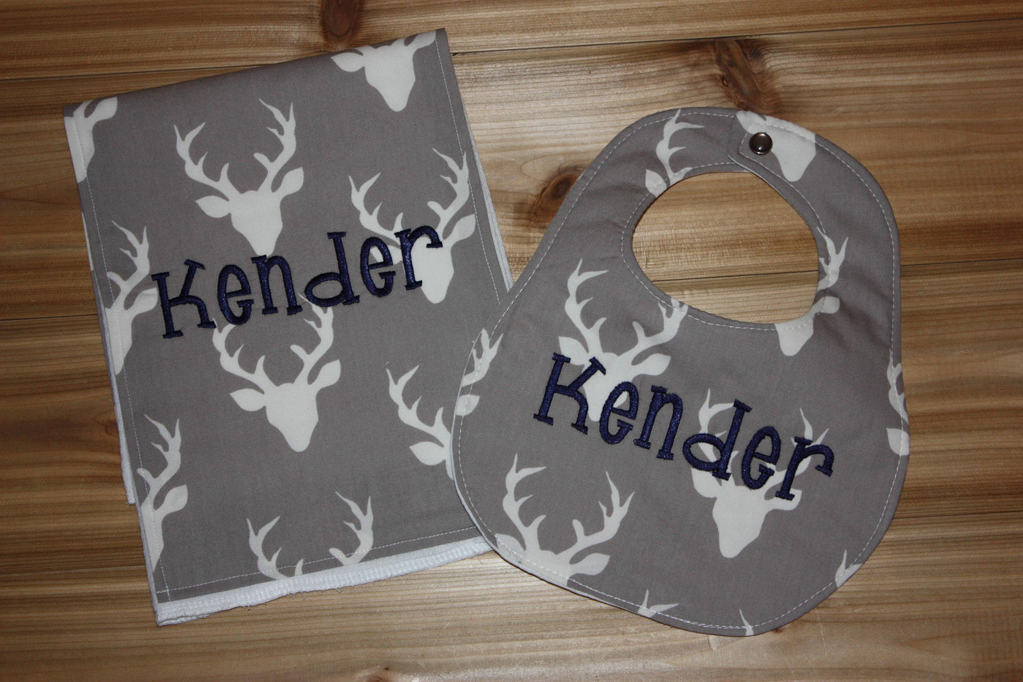 Deer / Buck - Personalized Boutique Bib and Burp Cloth set - Deer print