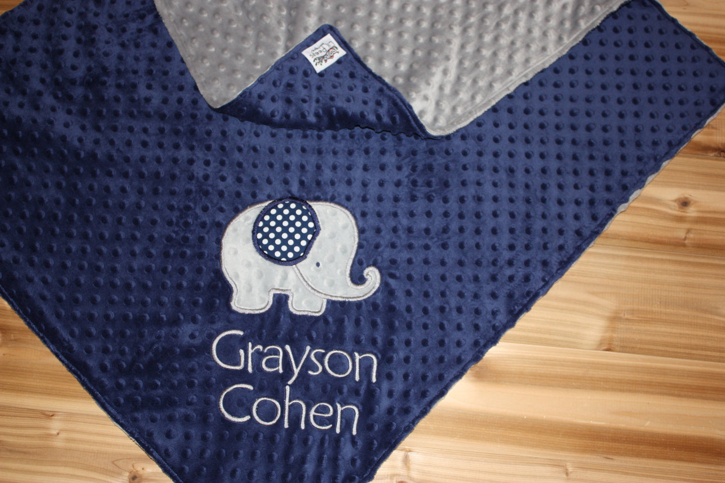 Elephant Blanket- Personalized Minky Baby Blanket - Gray & Navy  Minky - Embroidered Elephant