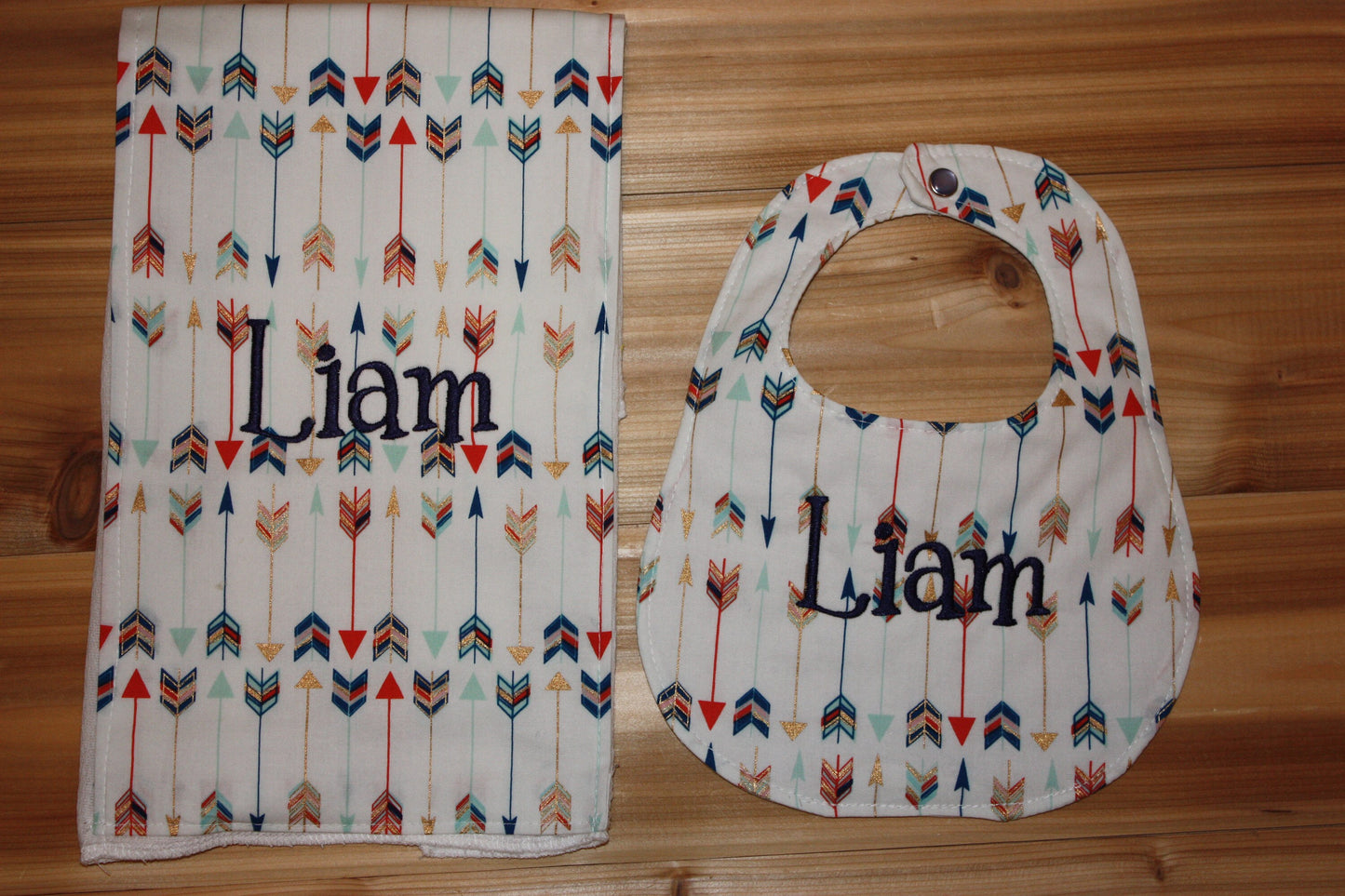 Arrows- Personalized - Boutique Bib and Burp Cloth set - Arrow print