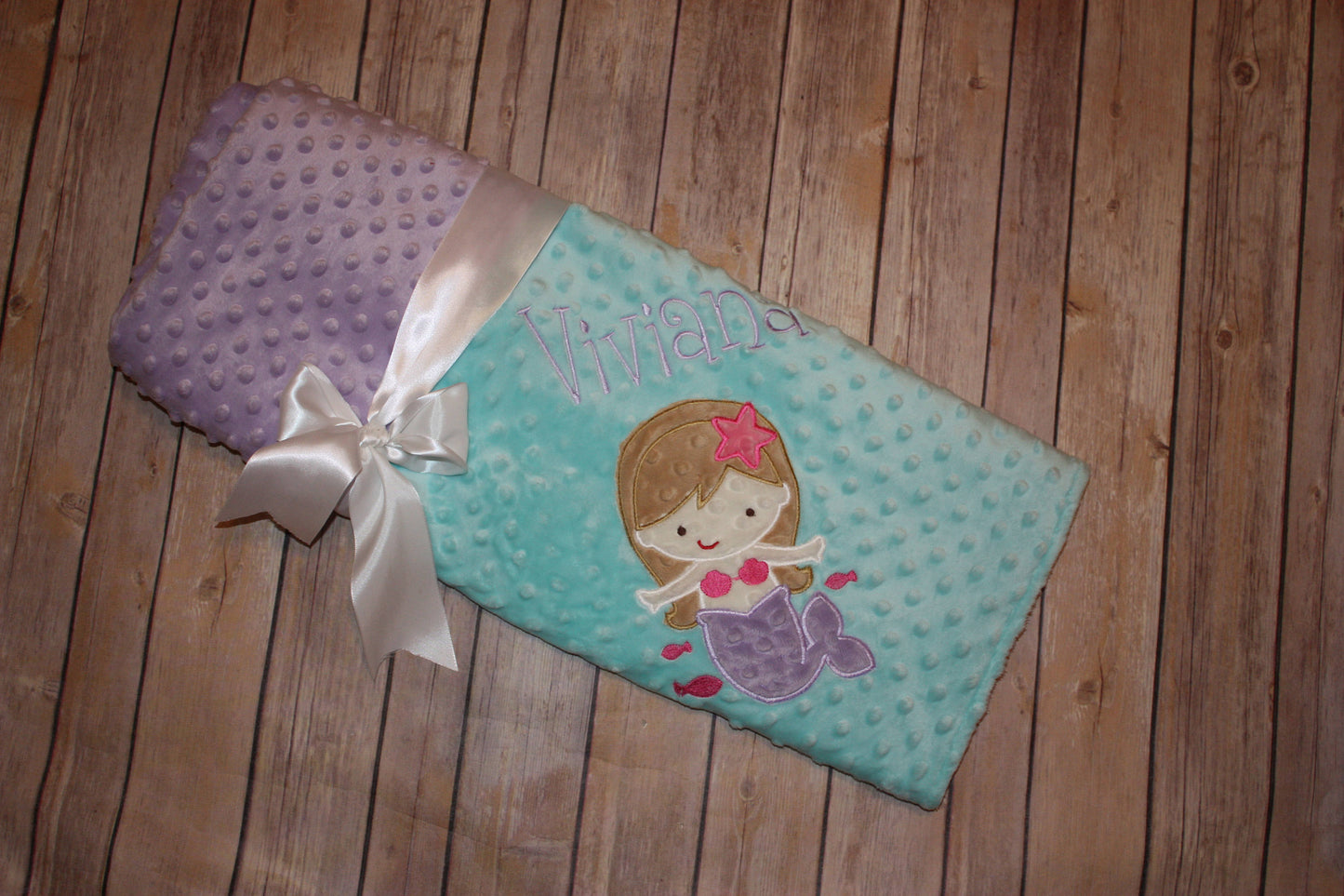 Mermaid- Personalized Minky Baby Blanket - Purple / Aqua  Minky - Embroidered Mermaid