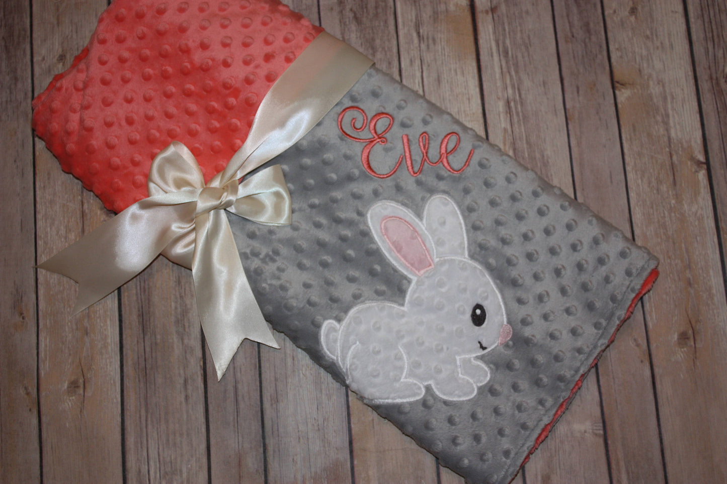 Bunny - Personalized Minky Baby Blanket - Embroidered Bunny Rabbit