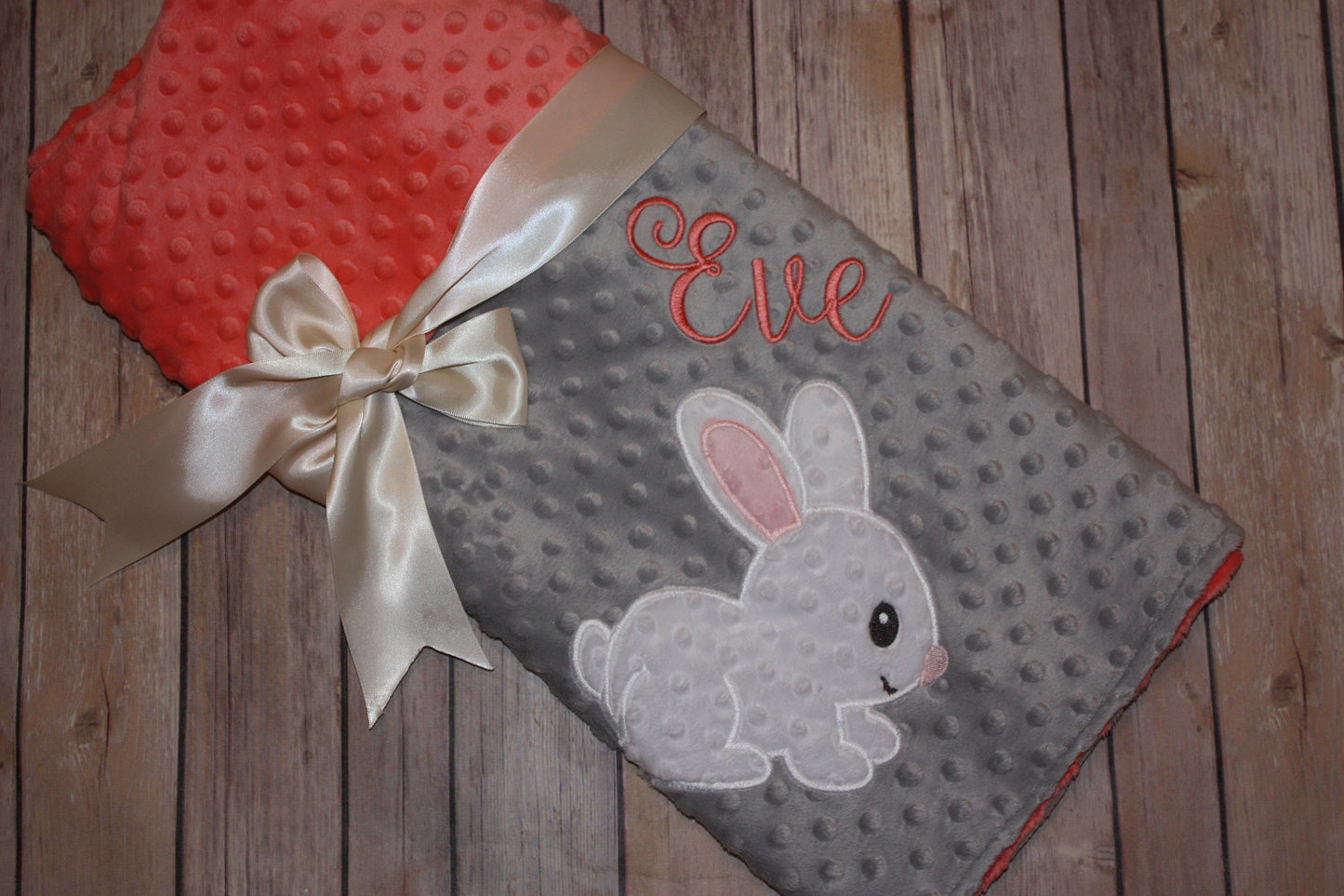 Bunny - Personalized Minky Baby Blanket - Embroidered Bunny Rabbit