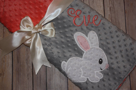 Bunny - Personalized Minky Baby Blanket - Embroidered Bunny Rabbit