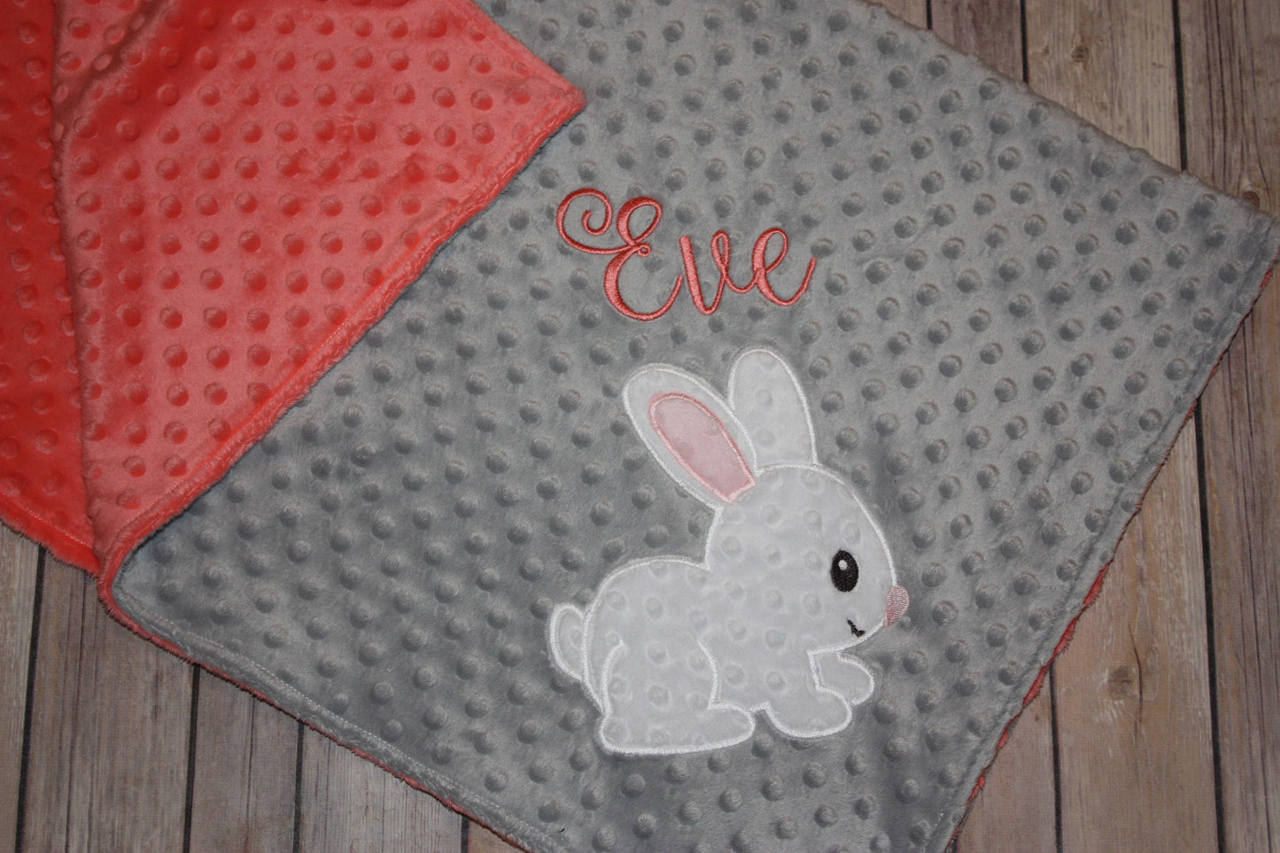 Bunny - Personalized Minky Baby Blanket - Embroidered Bunny Rabbit