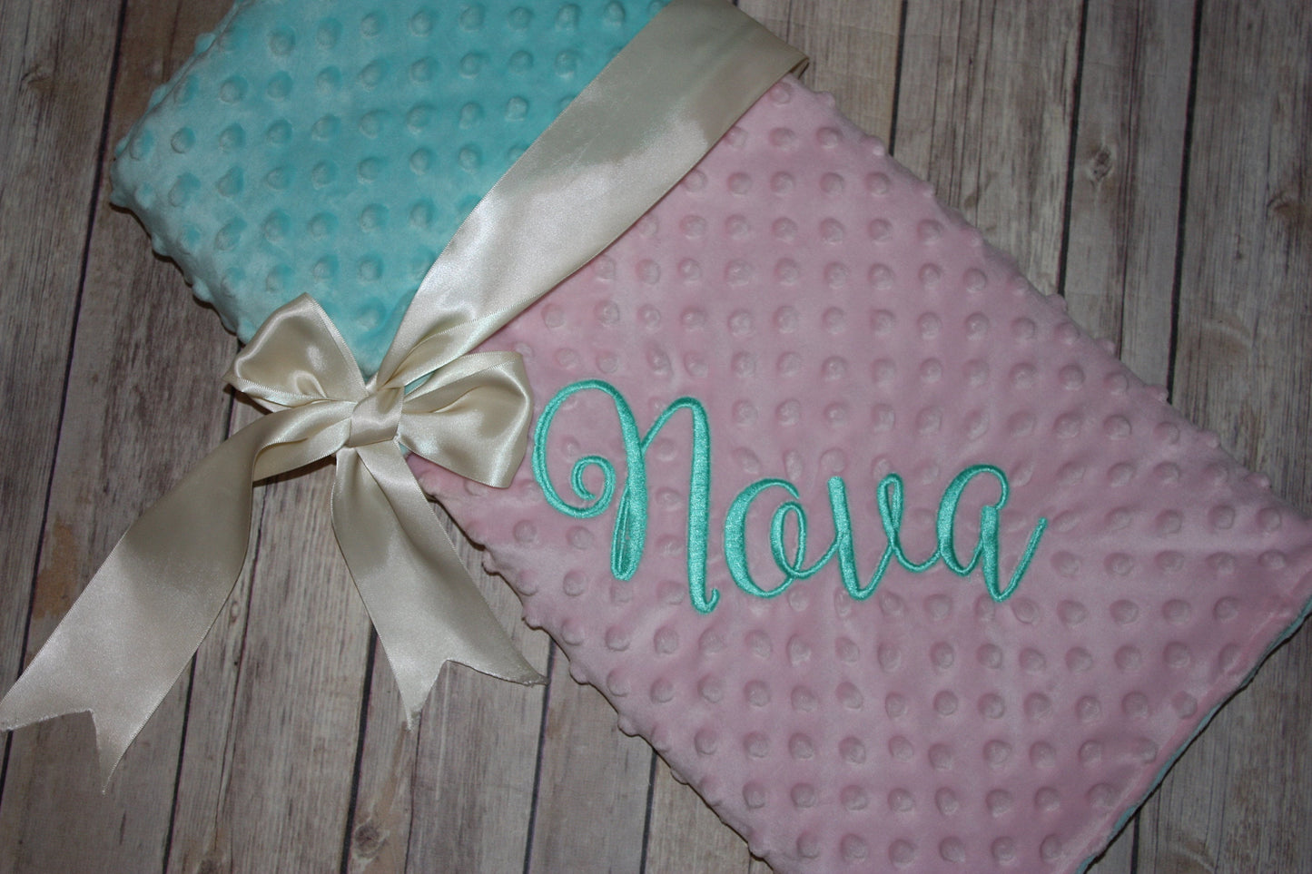 Personalized Blanket - Blush & Aqua Minky Baby Blanket