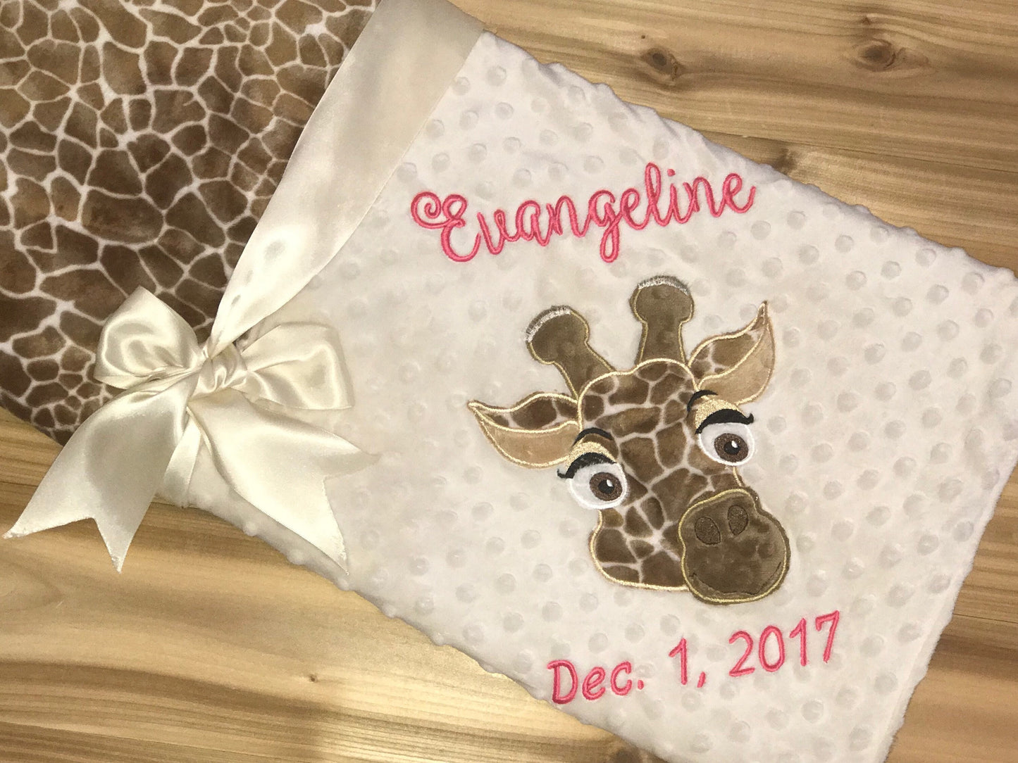 Giraffe- Personalized Minky Baby Blanket - Cream / Giraffe Minky - Embroidered Giraffe