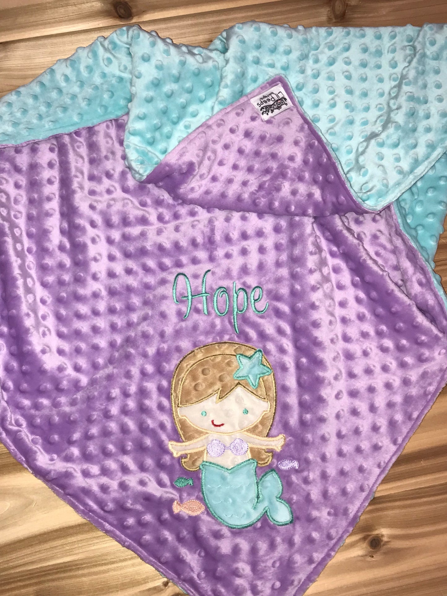 Mermaid- Personalized Minky Baby Blanket - Purple / Aqua  Minky - Embroidered Mermaid