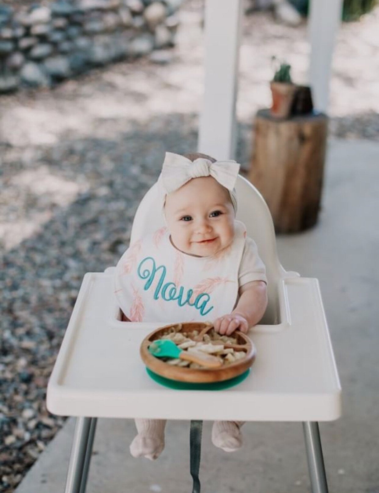 Coral and Pink Feathers Boutique Bib and Burp Cloth set - Personalized Bib & Burp