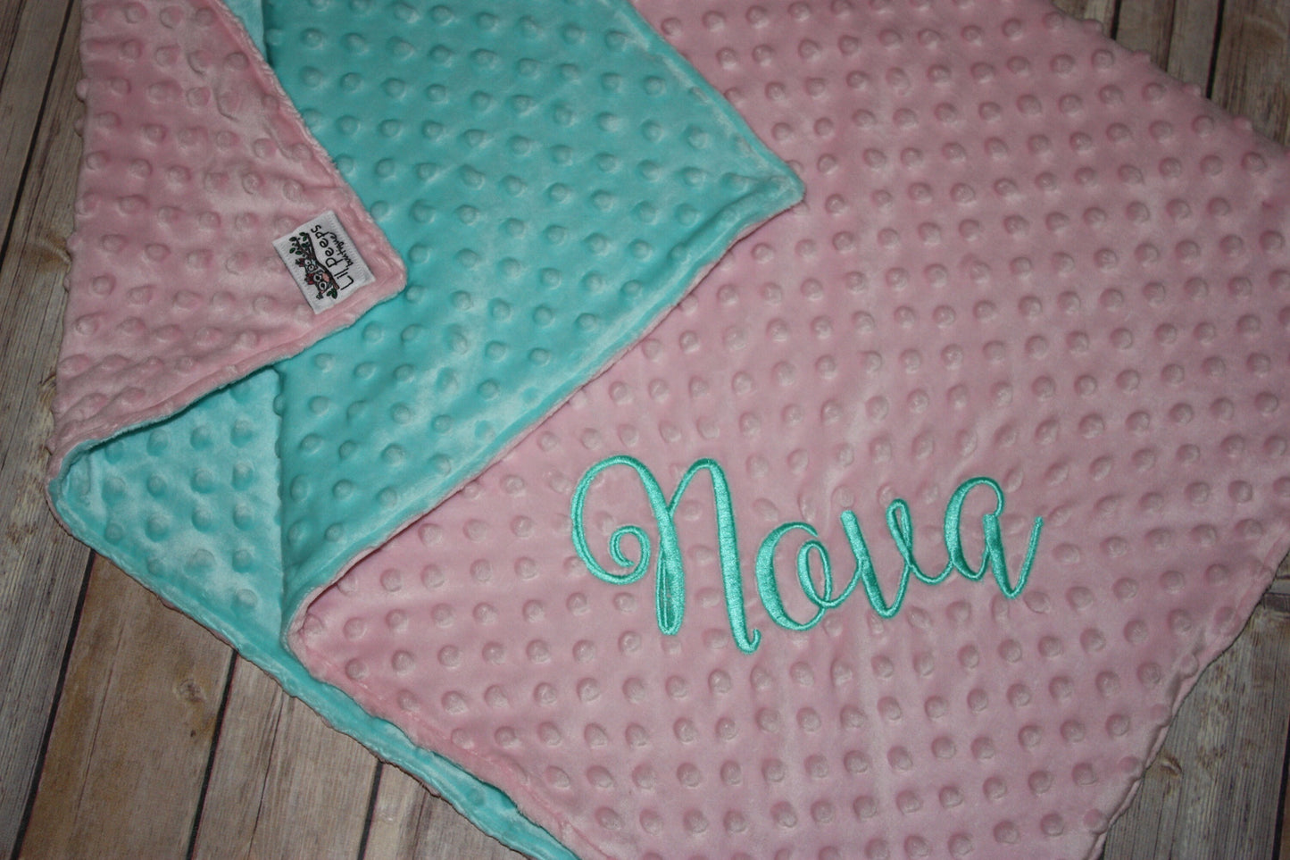 Personalized Blanket - Blush & Aqua Minky Baby Blanket