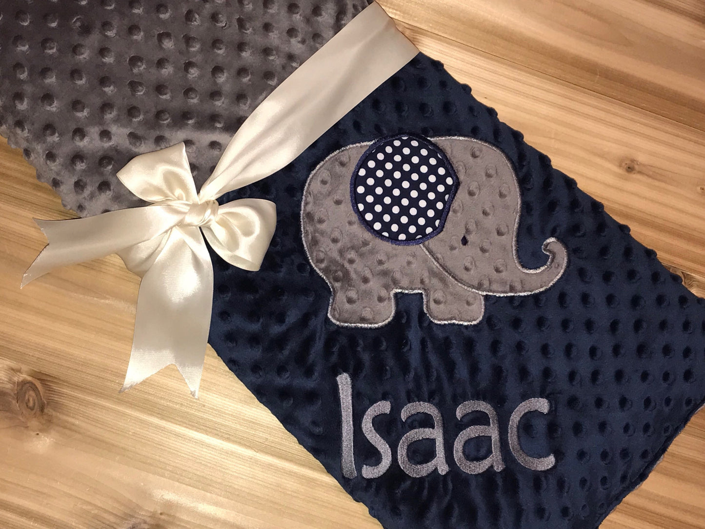 Elephant Blanket- Personalized Minky Baby Blanket - Gray & Navy  Minky - Embroidered Elephant