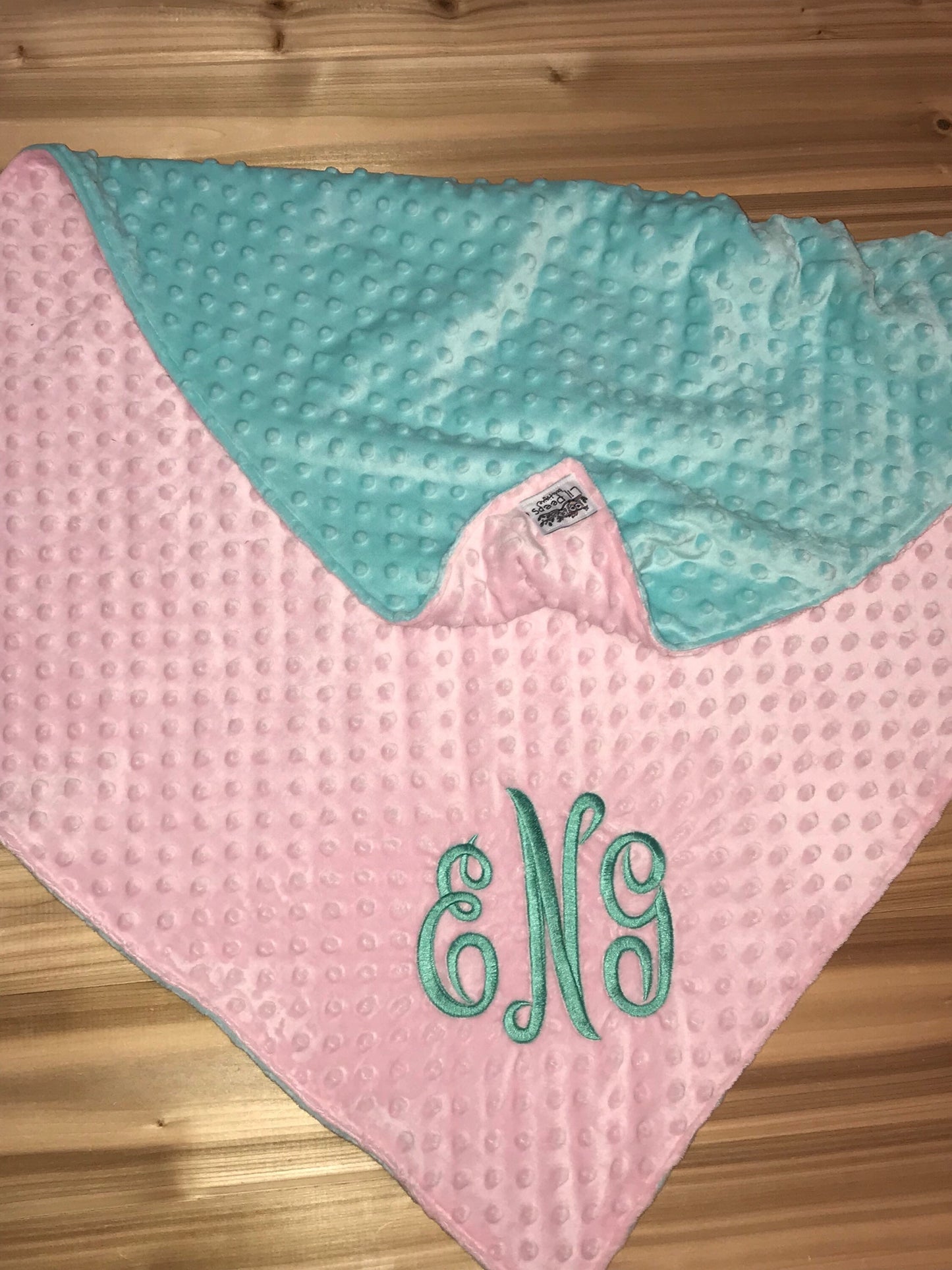 Personalized Blanket - Blush & Aqua Minky Baby Blanket